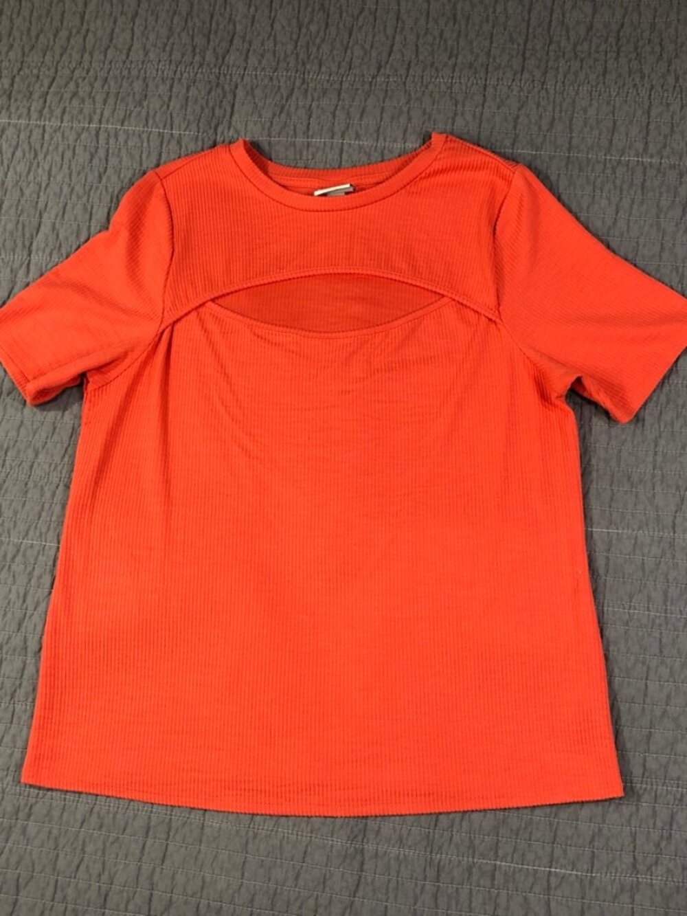 Ava & Viv Top Women 1X Orange Keyhole Cut Out Front Short Sleeve Ribbed Shirt